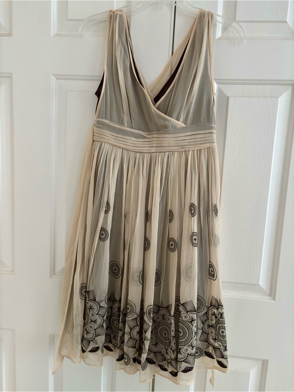 NWT T.S Rainbow Beige Midi Dress with Black Embroidered Hem